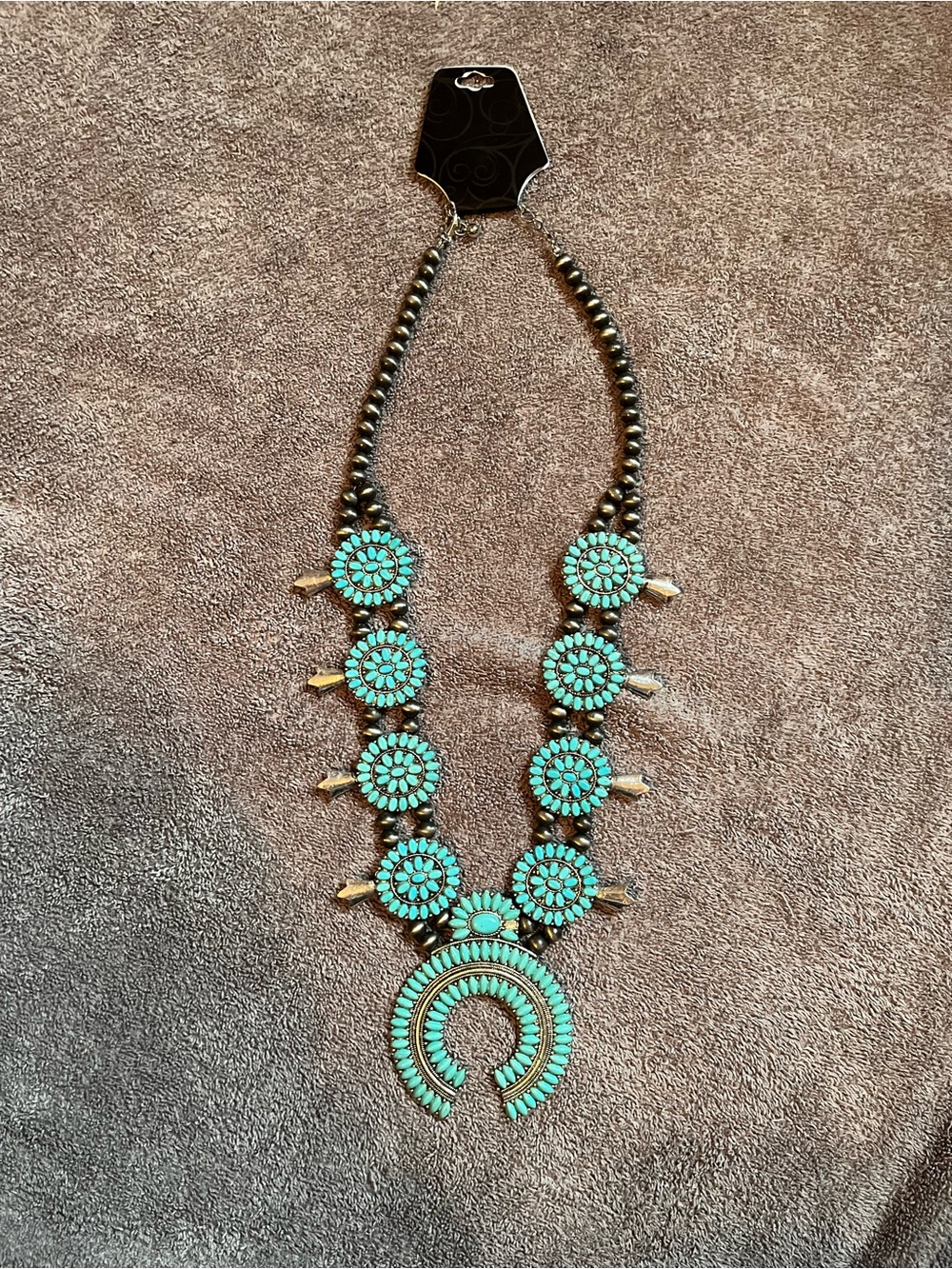 Turquoise Floral Squash Blossom Necklace - Women Jewelry